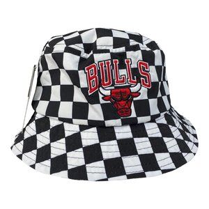 Ultra Game NBA Chicago Bulls Bucket Hat OSFA Black White Checkered‎ Boonie NWT